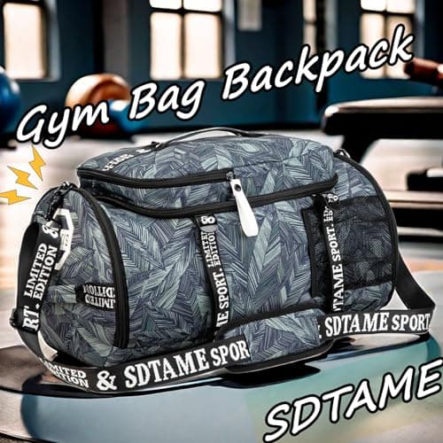 Gym Duffle Bag Backpack with Shoe Compartment,4 Ways Travel Backpack for Women and Men,Multi-Functional Weekender Bag with Waterproof Layer&Laptop Compartment for Fitness, Travel,Camping(Silver) — view 3