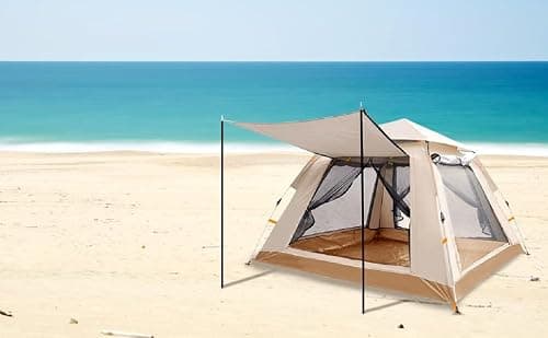 Komonee Pop Up Beach Tent Camping Deluxe Dome Style with Awning Cream And Sand 3 Man Person Outdoor UV Beach House — view 4