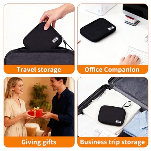 MeiLang Travel Cable Organiser Electronics Accessories Organizer Waterproof Portable Tech Pouch with Handle for USB Cable SD Drive Cords Black — view 4