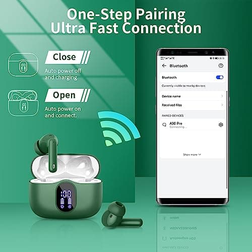 Wireless Earbuds, Bluetooth 5.4 Headphones In Ear with 4 ENC Noise Cancelling Mic, 2026 Bluetooth Earphones Mini HI-FI Stereo Sound, LED Display Wireless Headphones 36H Playtime IP7 Waterproof, Green — view 6