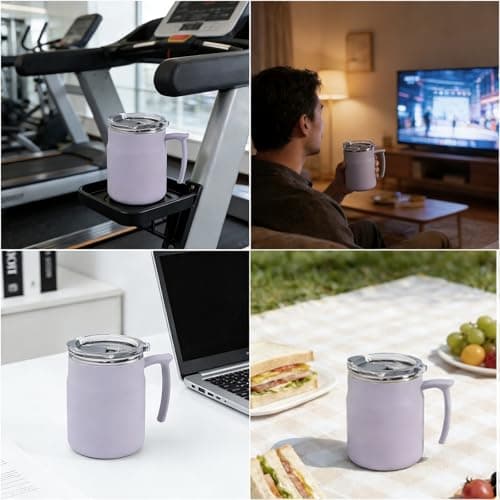 HZXYchen Stainless Steel Travel Mug with Handle – 304 Coffee Cup 500ml with Locking Lid – for Commute, Office & Outdoor – Purple — view 6