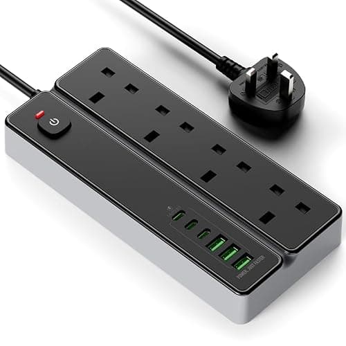 Power Strip with Surge Protection, 10-in-1, 4 AC, 3 USB, 3 Type-C, Grey