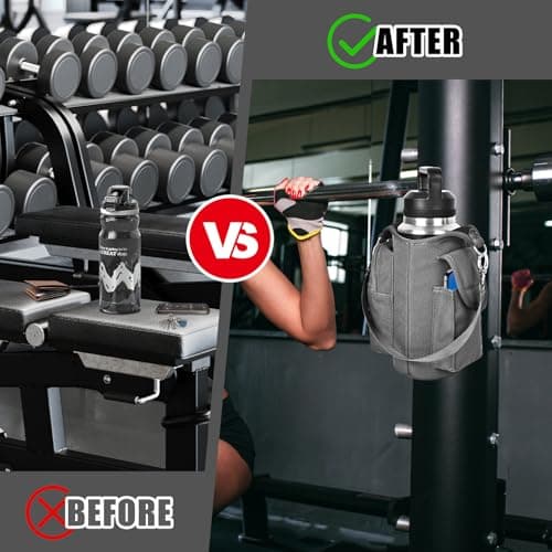 icolor Gym Magnetic Bag Water Bottle Carrier Holder with Strap & Phone Pockets, Diameter 3.9" Magnetic Gym Bag 5 Built-in Magnets Gym Accessories Organizer Pouch Sling Sleeve (Neoprene, Gray) — view 6