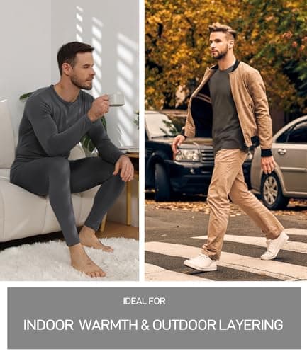 wirarpa Men's Thermal Underwear Set Long Johns Top & Bottom Navy 3XL — view 5