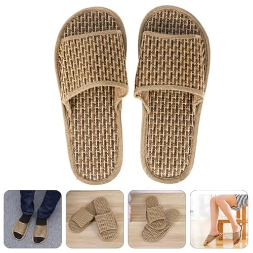 Ciieeo Breathable Comfortable Bamboo Slippers for Women, Khaki Weave Sandals Thick Bottom, Creative All-Match Design for Home and Going to Beach, 1 Pair — view 3
