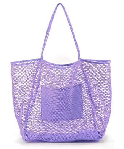 Hoxis Mesh Beach Tote Womens Shoulder Handbag, Lavender, L