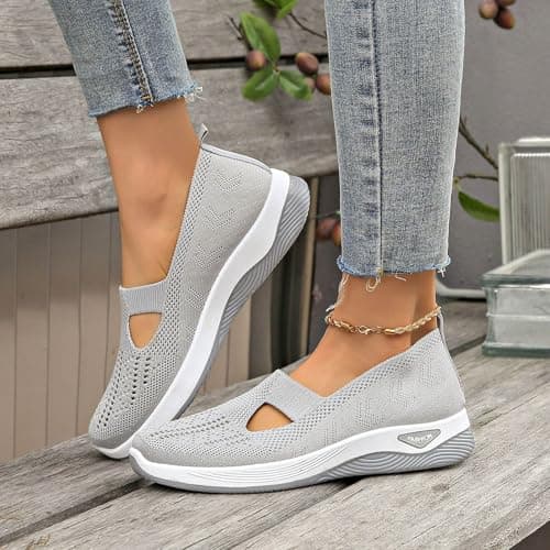 Women's Woven Orthopedic Breathable Soft Sole Shoes Walking Slip on Shoes Hands Free Slip in Casual Sneakers Arch Support Stretch Shoes — view 2