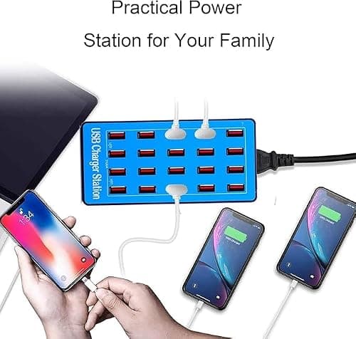 Balabaxer Blue USB Charger Station, 20-port 100W/20A multi-device USB charging station, is a versatile multi-port charger designed for smartphones, tablets, and various other devices. — view 5
