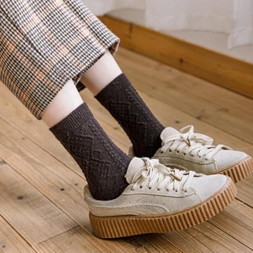 KIXZSAZ 2PCS Thermal Socks Thickened Solid Retro Wool Sock Coldproof Durable Stockings Footwear Winter Travel Birthday, Coffee — view 3
