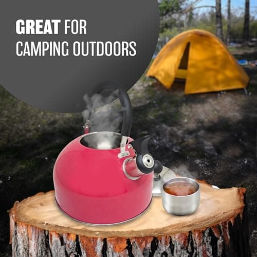 2.5L Stainless Steel Whistling Kettle - Suitable for Fishing, Camping, Hiking, Indoor & Outdoor | Camping Kettle for Gas Stove, Electric Stove, Camp Fire | Lightweight, Fast Boil, Phenolic Handle — view 5