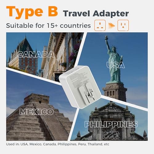 TESSAN UK to US Plug Adaptor 2 Pack, Foldable USA Travel Adapter with USB C — view 2