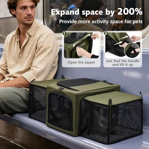 Pecute Cat Carrier Expandable, Extra Stable Cat Carrier Bag, Green — view 4