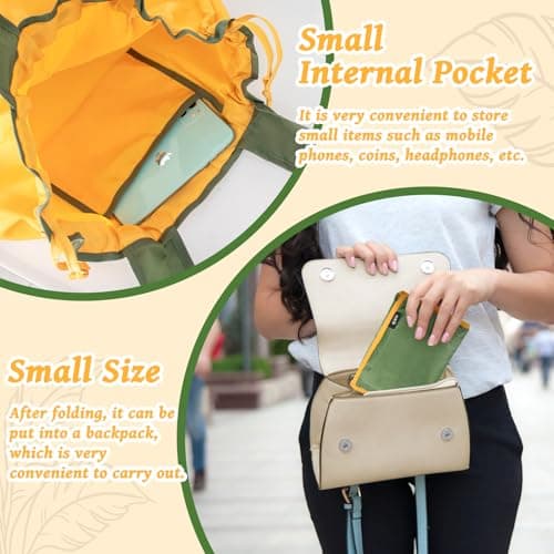 3PCS Reusable Shopping Bag Set, Lightweight Foldable Grocery Bags with Handles, Large Eco Drawstring Tote Bags, Drawstring Waterproof Shopper Bags Great Gift for Wedding Birthday Beach Women Mom — view 5