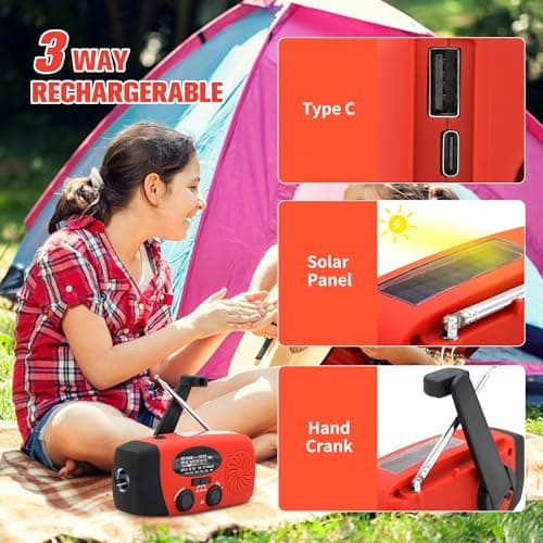 5000mAh Wind Up Solar Radio, Emergency Crank Weather Radio, FM/AM Radios — view 5