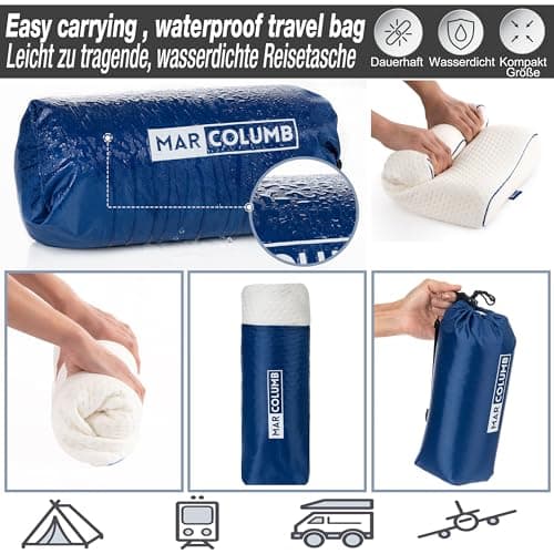 Marcolumb Travel & Camping Comfortable Memory Foam Pillow – Easy to Carry Portable Bag – Temperature Regulating Pillow Case - Perfect for Travelling (White Contour) — view 3