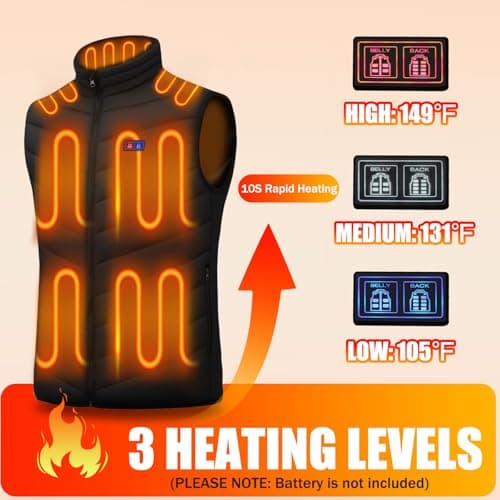 Heated Vest for Women and Men, Heating Vest with 17 Heating Zones & 3 Adjustable Temperature, Electric USB Rechargeable Winter Thermal Vest Warm for Outdoor Camping Riding Hiking(Battery Not Included) — view 2