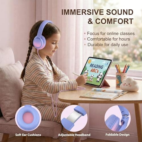 Zollexa Kids Over-Ear Headphones, 85/94dB, Mic, USB-C Adapter, Pink — view 5