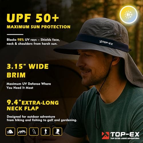 TOP-EX Cooling Sun Hat, UPF 50+, Neck Flap, Light Khaki, XL/XXL — view 5