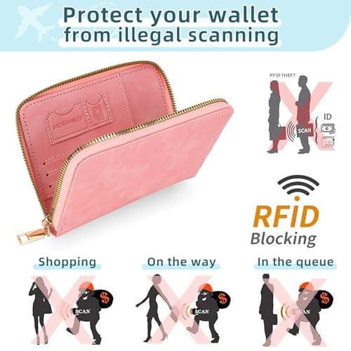 Zidoley Passport Holder Travel Wallet RFID Blocking, PU Leather Travel Document Organiser with Zipped Closure & Wrist Strap, Document Organiser, Holiday Travel Essentials for Men & Women (Pink) — view 5