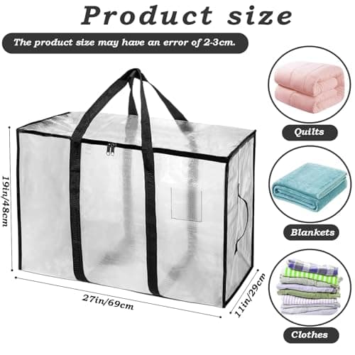Clear Plastic Storage Bags,95L Clothes Storage Bag with Zipper Closet Organizer,Large Moving Bags With Heavy Duty Handles & Zips for Clothing, Blankets, Duvet, Pillow-1 Pack — view 3