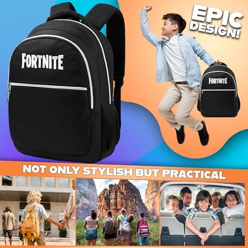 Fortnite Backpack for Kids Teenagers Gaming Rucksack School Bag Camo Daypack Travel Bag for Days Out PE Sports Gamer Gifts (Black) — view 3