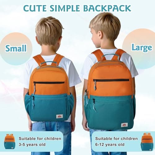 VASCHY School Bag, Lightweight Classic Backpack Cute Aesthetic Bookbag Daypack for Teen Boys Girls Traveling/Gym/Middle School Orange Green — view 3