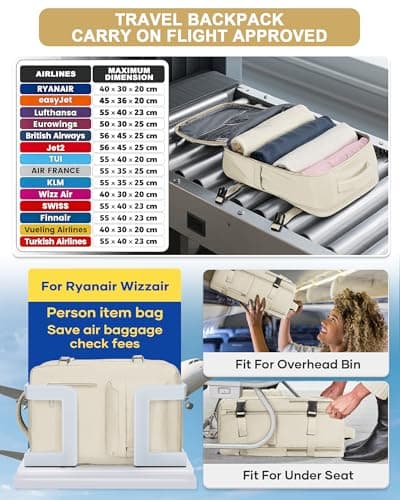 VGCUB Carry on Backpack,Large Travel Backpack for Women Men Airline Approved Gym Backpack Business Laptop Daypack,Beige — view 2