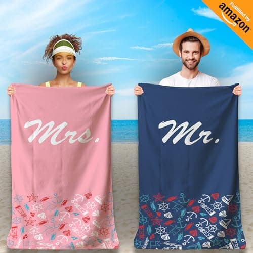 Zinello Design Set of 2 Personalised Microfibre Beach Towels for Couple, 2 Beach Towels 160 x 80 cm Ultra Absorbent, Quick Dry, Lightweight and Compact. Gift for Women Men Christmas Valentine's Day — view 2