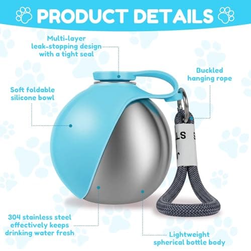 2 in 1 Portable Tumbler for Dogs, 285ml Stainless Steel Dog Water Bottle with Silicone Foldable Bowl and Attached Lanyard, Leak-Proof Pet Drink Dispenser for Walking, Park Visits, Hiking and Road Trip — view 5