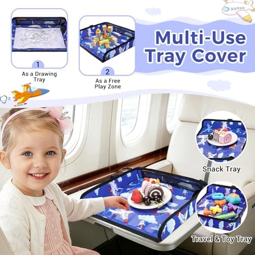 Airplane Tray Table Cover, Foldable Travel Tray Cover for Toddlers 1-3, Universal Fit for Airplane, Car Seat, High Chair, Machine Washable, Portable (Blue) — view 6