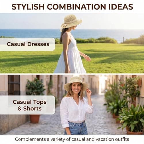Womens Wide Brim Straw Hat UPF 50+ Sun Protection Packable Travel Beach Sun Hat for Summer Foldable Bucket Hat (Fit Head circumferences 22-22.8 in) Beige — view 5