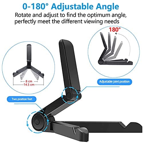 VOVIGGOL Tablet Stands and Holders Adjustable, Portable Tablet Stand Holder for iPad, Samsung Galaxy and Kindle Fire Tablets, Desktop Mobile Phone Stand for iPhone 16 15 Pro Max (Black) — view 3