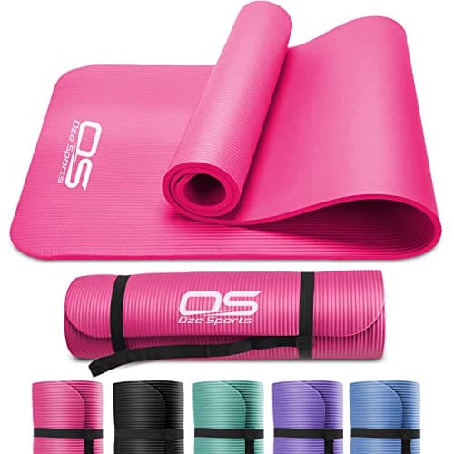 OZE SPORTS Yoga Mat, NBR Foam, Extra Thick, Non-Slip, High Density, Large, for Pilates, Gymnastics, HiiT and Fitness, with Carry Strap (Pink)