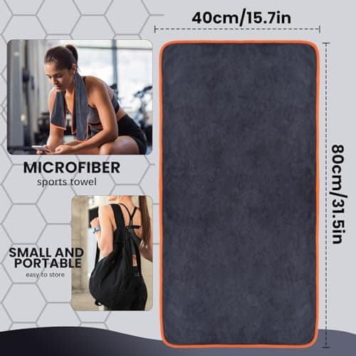 JRHSLCXLT 2 Pack Microfibre Sports Towel Fast Drying & Absorbent Gym Towel Men Workout Sweat Towels for Gym Fitness,Yoga, Camping Black Towels (Dark Gray & Orange, 2PCS-40x80cm) — view 2