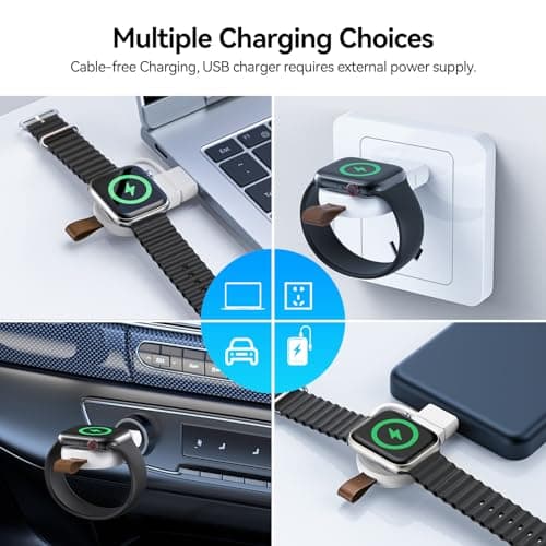 NEWDERY Portable Charger for Apple Watch 10, Fast Wireless Charging USB C & USB A Magnetic iWatch Travel Charger for Apple Watch Ultra2/1 Series 10 9 8 7 6 5 4 3 2 1 SE,White — view 6