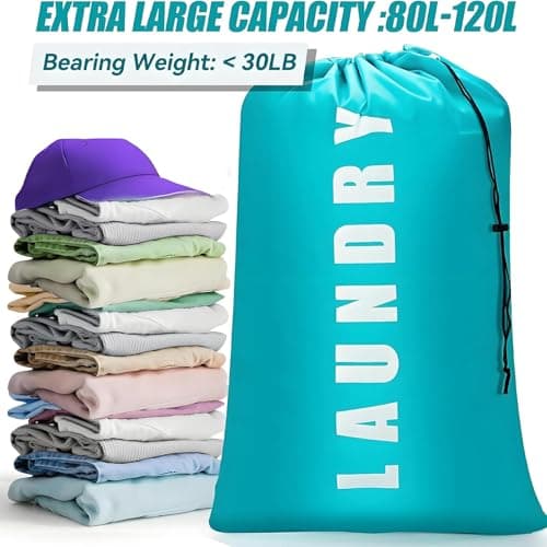 2 Pack Large Laundry Bags,24"" x 36"" Portable Travel Laundry Bag with Drawstring Cord,Travels Laundry Bags for Dirty Clothes, Ideal for Travel, Home, Dormitory, and Camping Use (Cyan + Grey) — view 5