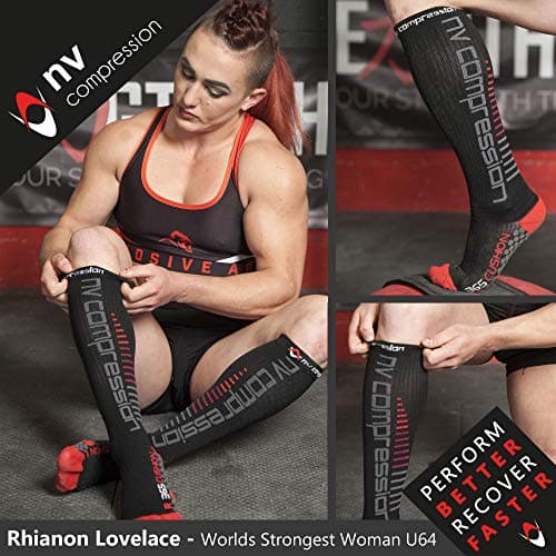 NV Compression 365 Cushion Socks – Black – Compression Sports Socks – for Running, Cycling, Triathlon, Gym (Bk/Red Stripes, XL) — view 6