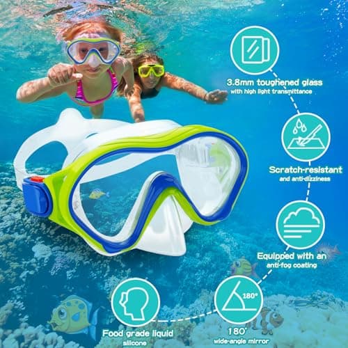 Snorkeling Gear for Kids with Foldable Silicone Full Dry Snorkel, Kids Snorkel Set Anti Leak Youth Junior Snorkeling Package Diving Mask Soft Tube with Mesh Bag Swimming Goggles, Yellow+Blue — view 2