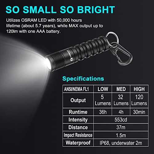 LUMINTOP EDC01 Keychain Torch, 120 lumens Pocket Flashlight EDC,36 Hours Long Lasting,3 Modes,IPX8 Waterproof,AAA Battery Mini Torches for Indoor and Outdoor — view 3