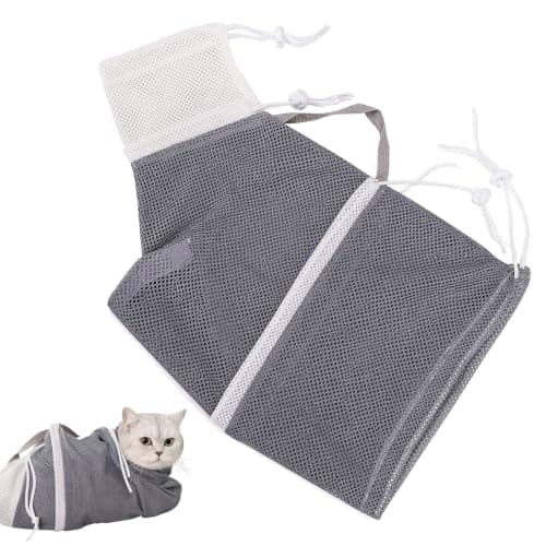 Adjustable Cat Bathing Bag and Grooming Restraint Mesh, Anti-Bite & Anti-Scratch Breathable Pet Shower Net for Nail Trimming, Ear Cleaning, Medicine Taking, Durable Cat Wash Bag for Small Medium Cats