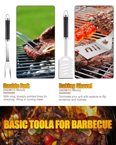 BBQ Tools Set for Dad, 11pcs Stainless Steel BBQ Utensils Set with Heat Resistant Handle, Case, Premium BBQ Accessories Set for Travel, Camping, Outdoor, BBQ Kit for Men and Women Gift — view 4