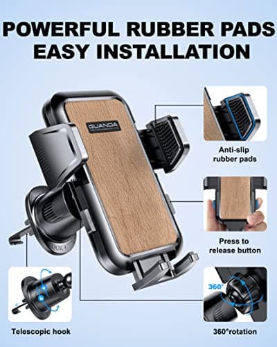 2026 Newest Car Phone Holder Air Vent, Upgrade Hook Clip Mobile Phone Holder for Cars, 360° Rotable Car Phone Mount, Handsfree Phone Cradle for iPhone 15 14 13 12 Pro Max All 4''-7'' Smartphones — view 6