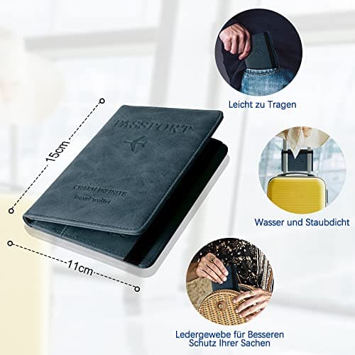 Czyan Passport Holder, Pu Leather Travel Passport Cover Wallet, RFID Passport Case with Card Holder, Travel Essentials for Credit Cards, Id and Travel Document (Blue) — view 3