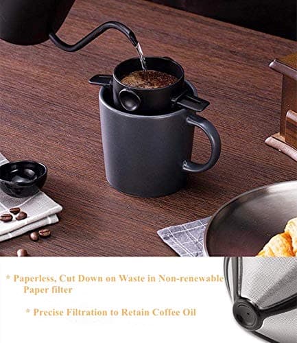 Pour Over Coffee Maker 1-2 Cup, Reusable Cone Coffee Dripper Filter, Stainless Steel Reusable Coffee Filters Coffee Maker with Cleaning Brush for Home Office Travel — view 2