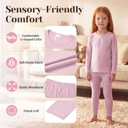 Kids Lightweight Thermal Base Layer Set Long Johns Light Pink 3-4 Years — view 2