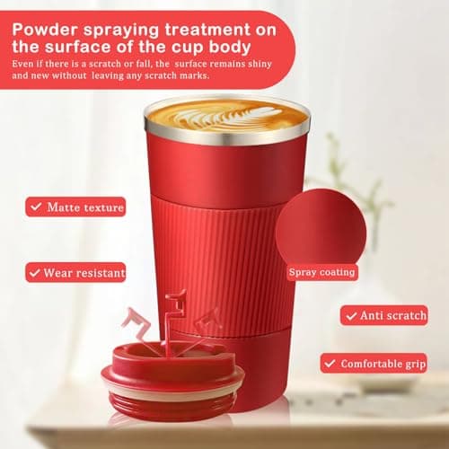 Senshuomy Travel Mug,Insulated Coffee Cup with Leakproof Lid(Red/510ml) — view 5