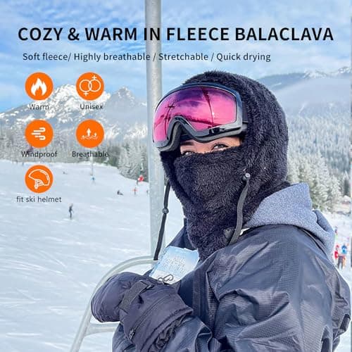 Shy Velvet Thermal Balaclava Unisex Wind-Resistant Ski Mask Fleece Cycling Motorcycle Balaclava Men Face Coverings Women Cold Weather Face Mask Female Black — view 5