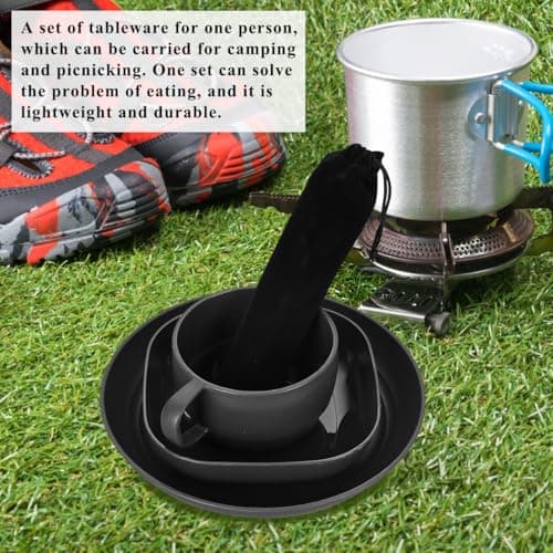 Camping utensils set, ReaNea Camping Plates And Bowls Set With Coffee Mug, Travel Cutlery Set Include Spoon, Fork, Knife for Home, Poolside, Outdoor, Picnic, Camp — view 3