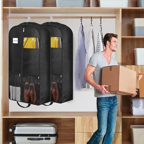 8" Gusseted Heavy Duty Garment Bags for Travel 43" Suit Bags for Closet Storage Hanging Clothes Bag with Pockets Mens Suit Holder for Shirts, Coats, Dresses, 3 Pack — view 2
