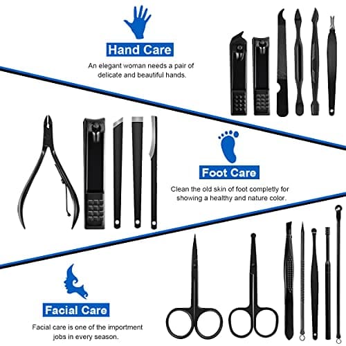 Manicure Set 18pcs Nail Clipper Kit Professional Grooming Kit, Black/Blue — view 3